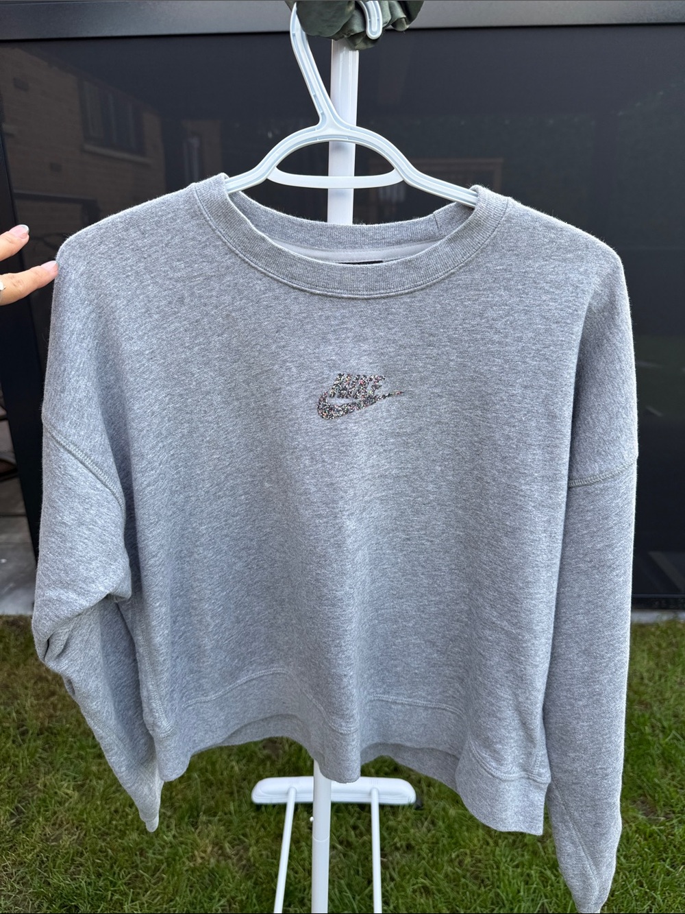 Nike Heather Gray Crewneck Sweatshirt with Floral Swoosh